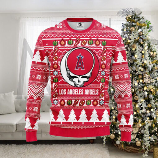 Los Angeles Angels Christmas Sweater With Festive Skull And Ornament