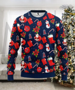 Los Angeles Angels Christmas Sweater With Santa, Snowman And Gifts