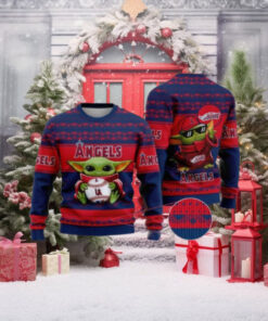 Los Angeles Angels Ugly Christmas Sweater Baby Yoda Holding Baseball