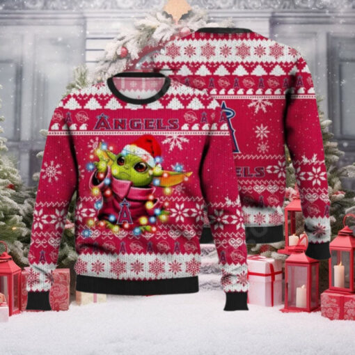 Los Angeles Angels Ugly Christmas Sweater Baby Yoda With Festive Lights