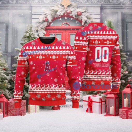 Los Angeles Angels Ugly Christmas Sweater Custom Name Red Snowflake