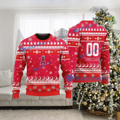 Los Angeles Angels Ugly Christmas Sweater Custom Name Red Snowflake