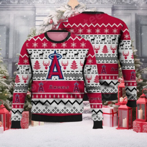 Los Angeles Angels Ugly Christmas Sweater Red And White Snowflake Design