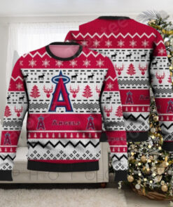 Los Angeles Angels Ugly Christmas Sweater Red And White Snowflake Design