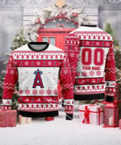 Los Angeles Angels Ugly Christmas Sweater Red With Custom Name Option