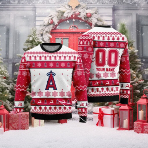 Los Angeles Angels Ugly Christmas Sweater Red With Custom Name Option