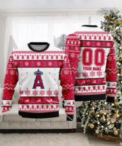 Los Angeles Angels Ugly Christmas Sweater Red With Custom Name Option