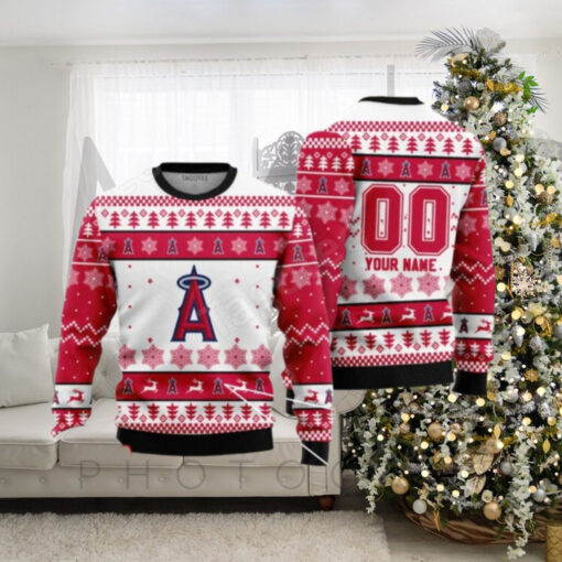 Los Angeles Angels Ugly Christmas Sweater Red With Custom Name Option