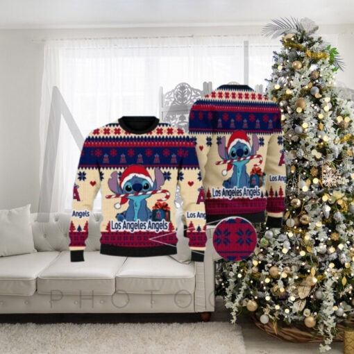 Los Angeles Angels Ugly Christmas Sweater Stitch With Candy Cane Design