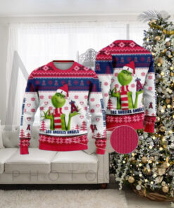 Los Angeles Angels Ugly Christmas Sweater With Grinch And Heart Pattern