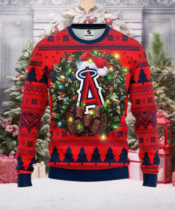 Los Angeles Angels Ugly Christmas Sweater With Holiday Wreath Design