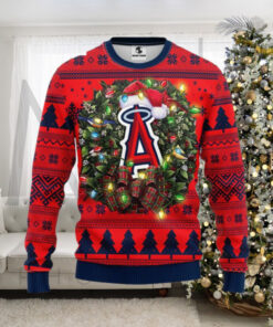 Los Angeles Angels Ugly Christmas Sweater With Holiday Wreath Design