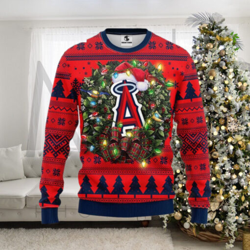 Los Angeles Angels Ugly Christmas Sweater With Holiday Wreath Design