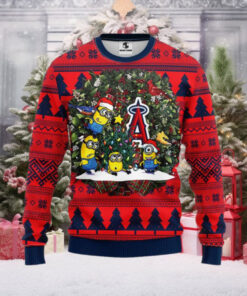 Los Angeles Angels Ugly Christmas Sweater With Minions Christmas Tree