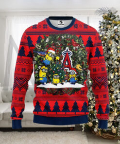 Los Angeles Angels Ugly Christmas Sweater With Minions Christmas Tree