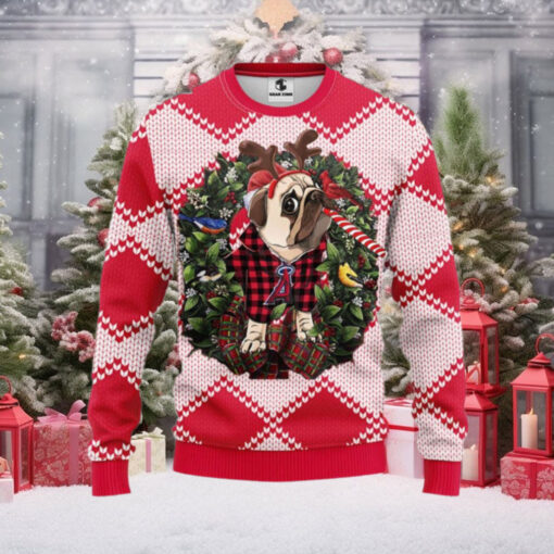 Los Angeles Angels Ugly Christmas Sweater With Reindeer Pug Design