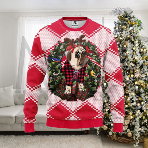 Los Angeles Angels Ugly Christmas Sweater With Reindeer Pug Design