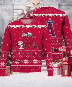 Los Angeles Angels Ugly Christmas Sweater With Snoopy Holiday Lights Theme