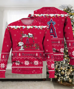 Los Angeles Angels Ugly Christmas Sweater With Snoopy Holiday Lights Theme