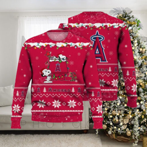 Los Angeles Angels Ugly Christmas Sweater With Snoopy Holiday Lights Theme