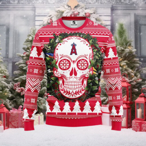 Los Angeles Angels Ugly Christmas Sweater With Sugar Skull Design