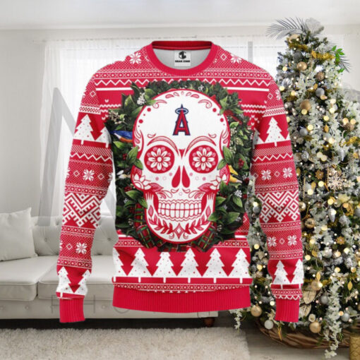 Los Angeles Angels Ugly Christmas Sweater With Sugar Skull Design