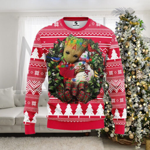 Los Angeles Angels Ugly Sweater Featuring Groot With Christmas Lights