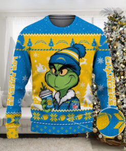 Los Angeles Chargers The Grinch Drink Coffee Ugly Christmas Sweater