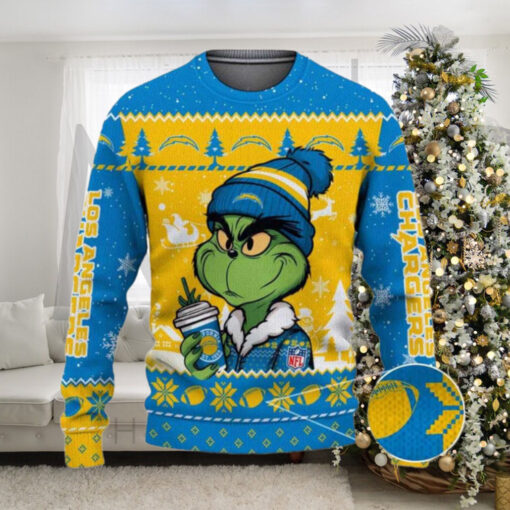 Los Angeles Chargers The Grinch Drink Coffee Ugly Christmas Sweater