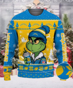 Los Angeles Chargers The Grinch Drink Coffee Ugly Christmas Sweater