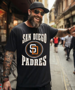 Men's San Diego Padres Mitchell & Ness Navy Arched Logo Slub T Shirt