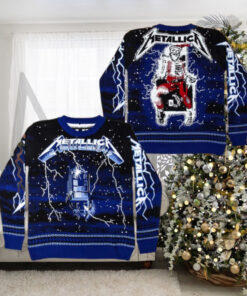 Metallica Ride The Lightning Skeleton Santa On The Electric Chair Iconic Ugly Ugly Christmas Sweater Gift For Holiday