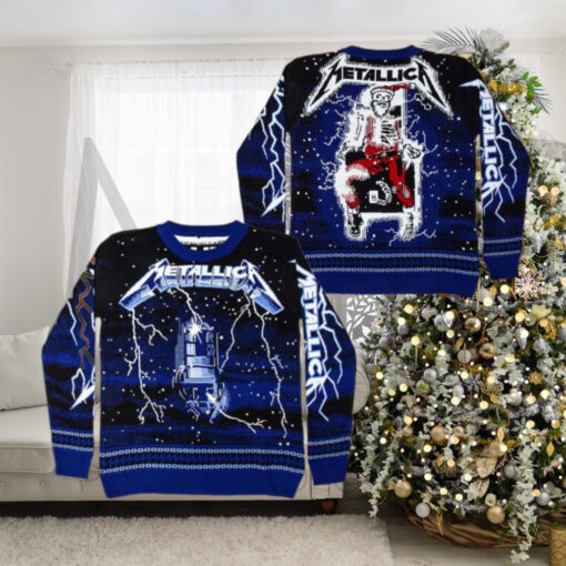 Metallica Ride The Lightning Skeleton Santa On The Electric Chair Iconic Ugly Ugly Christmas Sweater Gift For Holiday