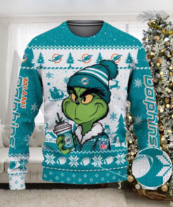 Miami Dolphins The Grinch Drink Coffee Ugly Christmas Sweater