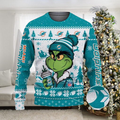 Miami Dolphins The Grinch Drink Coffee Ugly Christmas Sweater