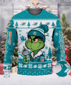 Miami Dolphins The Grinch Drink Coffee Ugly Christmas Sweater