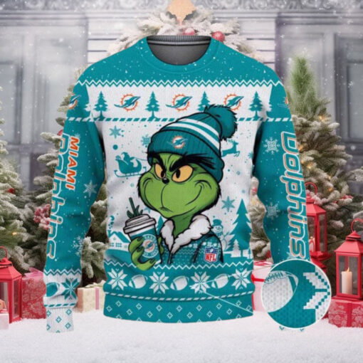 Miami Dolphins The Grinch Drink Coffee Ugly Christmas Sweater