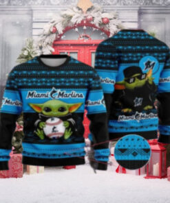 Miami Marlins Baby Yoda Baseball Themed Ugly Christmas Sweater