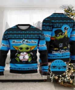 Miami Marlins Baby Yoda Baseball Themed Ugly Christmas Sweater