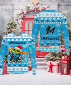 Miami Marlins Baby Yoda Christmas Lights Ugly Christmas Sweater