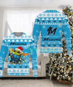 Miami Marlins Baby Yoda Christmas Lights Ugly Christmas Sweater