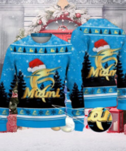 Miami Marlins Santa Hat Blue Ugly Christmas Sweater