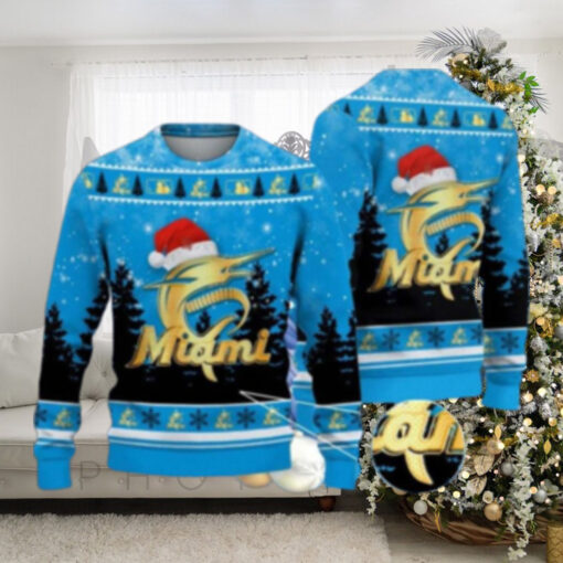 Miami Marlins Santa Hat Blue Ugly Christmas Sweater