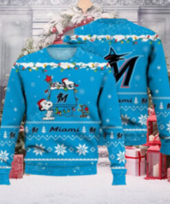 Miami Marlins Snoopy Christmas Lights Ugly Sweater