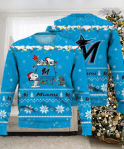 Miami Marlins Snoopy Christmas Lights Ugly Sweater