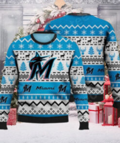 Miami Marlins Team Logo Festive Ugly Christmas Sweater