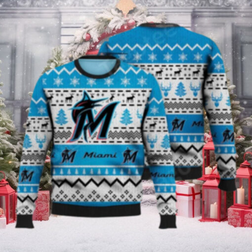 Miami Marlins Team Logo Festive Ugly Christmas Sweater