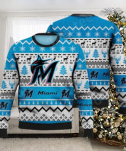 Miami Marlins Team Logo Festive Ugly Christmas Sweater