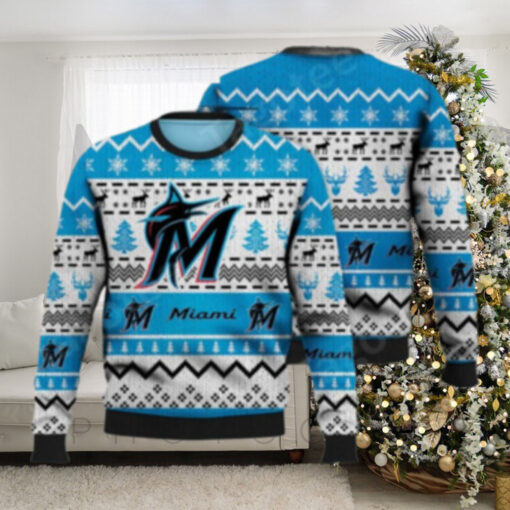 Miami Marlins Team Logo Festive Ugly Christmas Sweater