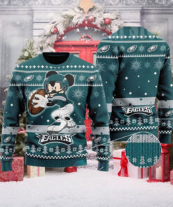 Mickey Mouse Playing NFL Philadelphia Eagles Disney Ugly Christmas Sweater Gift For Holiday 2024